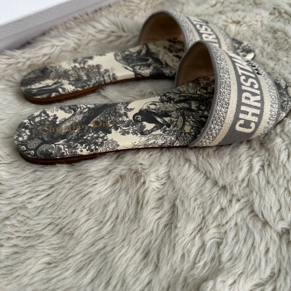 Dior Canvas Toile de Jouy Embroidered Dway Slide Sandals - Picture 4 of 8
